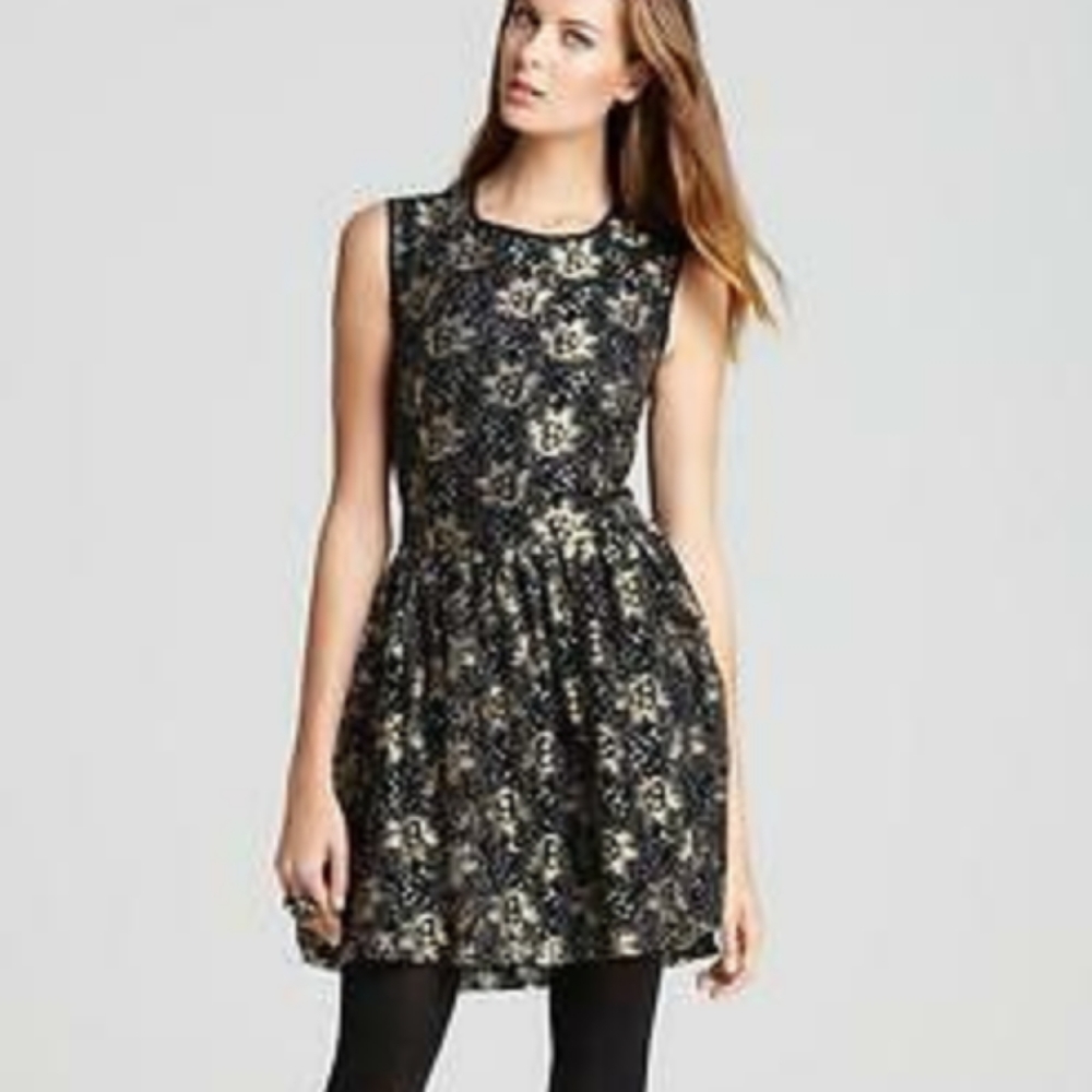 Gold and Black Lace Fit & flare Dress